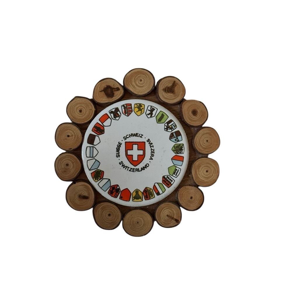 VTG Switzerland Souvenir Trivet Wood Ceramic Wall Tile‎ Kitchen Schweiz Suisse